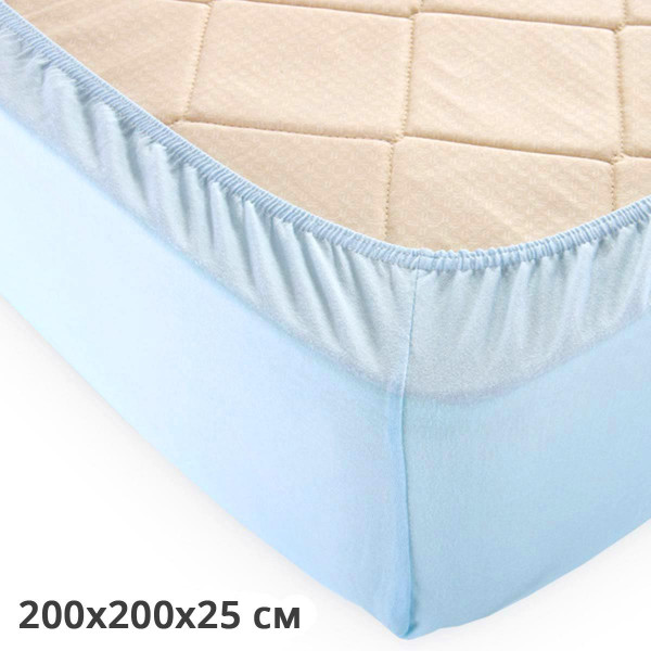Фото - Простынь двуспальная GM Textile на резинке голубая 200х200х25