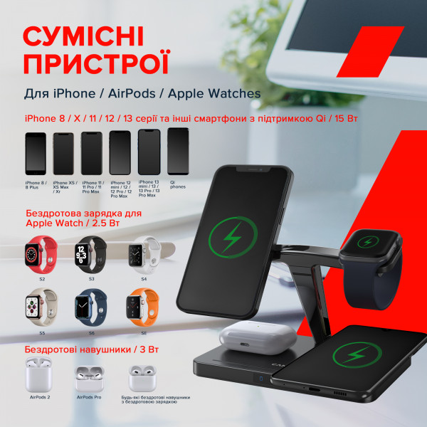 Фото - Беспроводное зарядное устройство Canyon WS-404 QI 4 in 1 15W Type-C Black (CNS-WCS404)