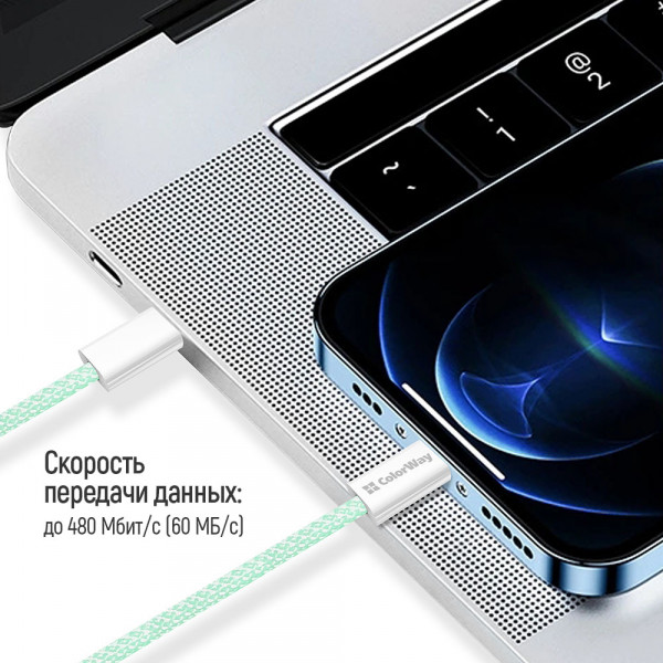 Фото - Кабель синхронизации данных Colorway Type-C - Apple Lightning (PD Fast Charging 27W) 1м зеленый (CW-CBPDCL061-G)