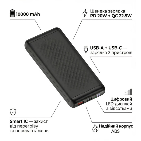 Фото - Батарея мобильная HOCO PB308 PD20W / QC22.5W 10000 mAh Black (714870)