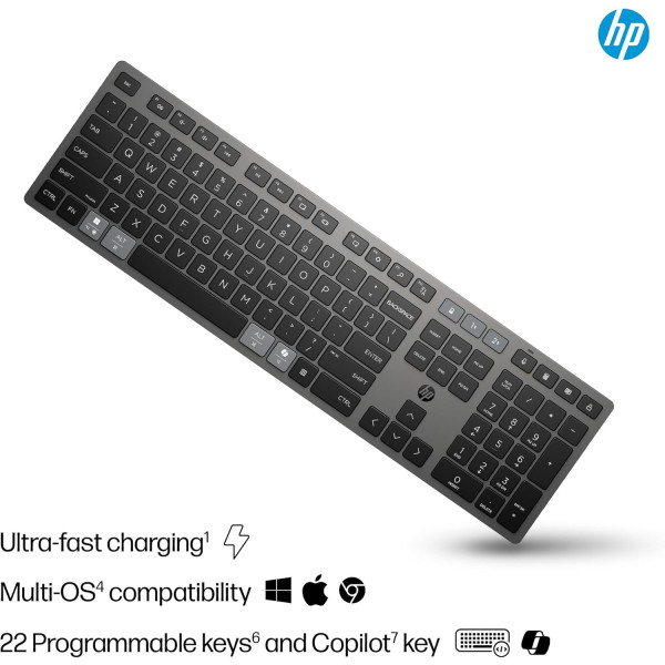 Фото - Клавиатура беспроводная HP 720 Multi-Device Rechargeable, 109key, WL/BT, EN/UK Black (9T5B1AA)