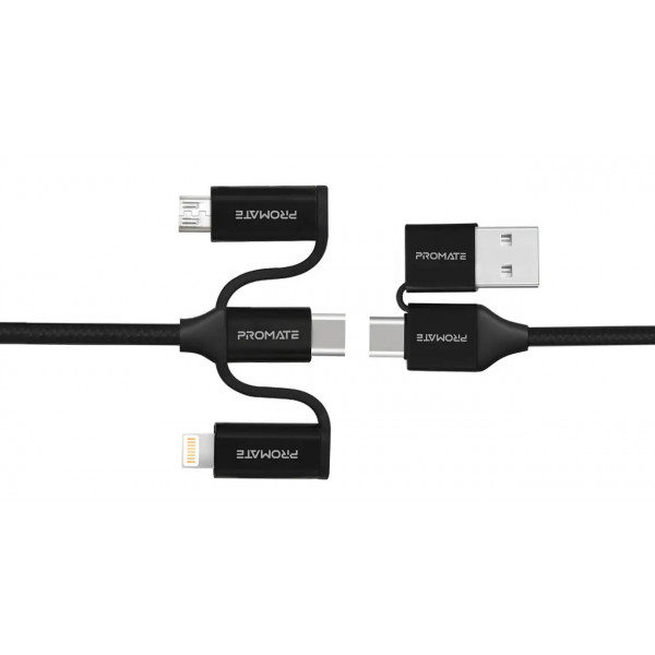Фото - Кабель синхронизации данных Promate USB-Lightning/microUSB/USB Type-C Pentapower.Black