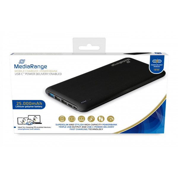 Фото - Батарея мобильная MediaRange 3xUSB 3.0/Type-C 25000 mAh Black (MR754)