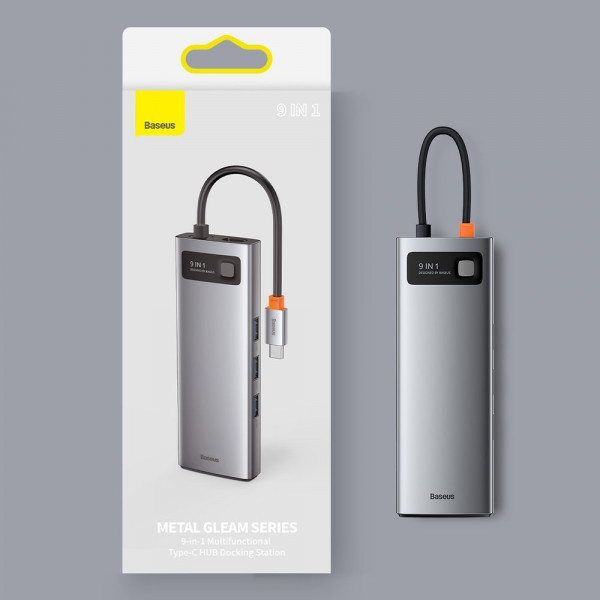 Фото - Док-станция Baseus USB3.1 Type-C USB C(PD)100W/HDMI 4K 30Hz/VGA/USB3.2/RJ45/SD+TF 9in1 Grey (CAHUB-CU0G)