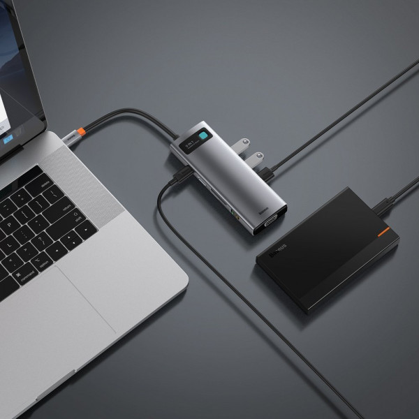 Фото - Док-станция Baseus USB3.1 Type-C USB C(PD)100W/HDMI 4K 30Hz/VGA/USB3.2/RJ45/SD+TF 9in1 Grey (CAHUB-CU0G)