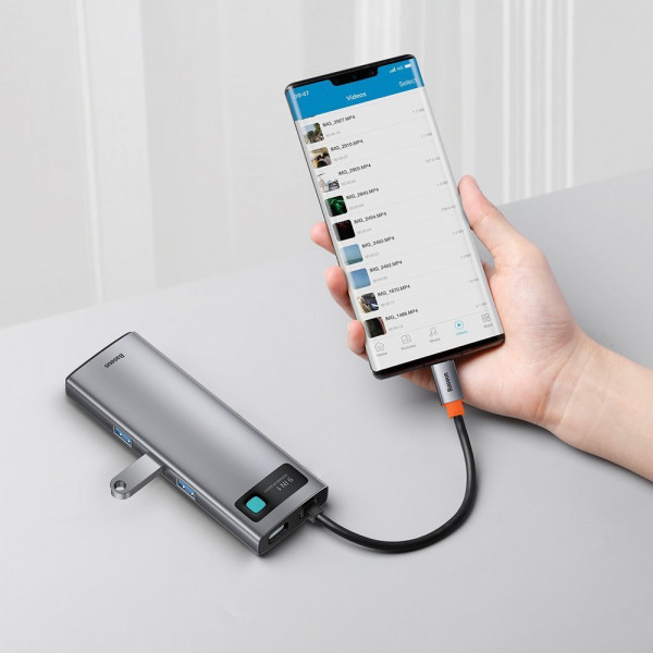 Фото - Док-станция Baseus USB3.1 Type-C USB C(PD)100W/HDMI 4K 30Hz/VGA/USB3.2/RJ45/SD+TF 9in1 Grey (CAHUB-CU0G)