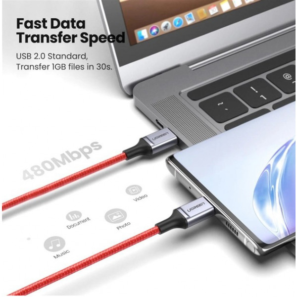 Фото - Кабель синхронизации данных UGREEN US294 USB 2.0 Type C Male to Male 1m Red (60186)