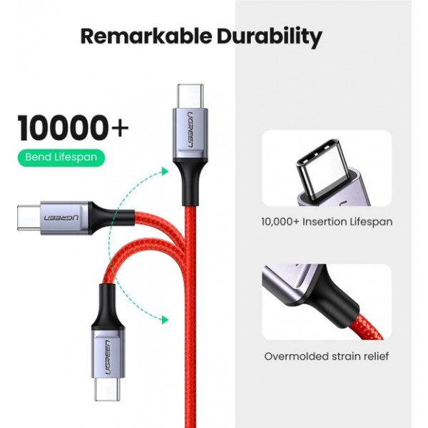 Фото - Кабель синхронизации данных UGREEN US294 USB 2.0 Type C Male to Male 1m Red (60186)