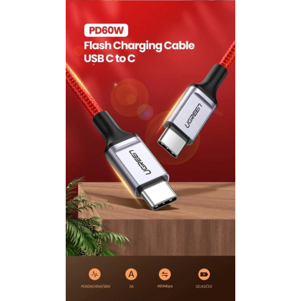 Фото - Кабель синхронизации данных UGREEN US294 USB 2.0 Type C Male to Male 1m Red (60186)