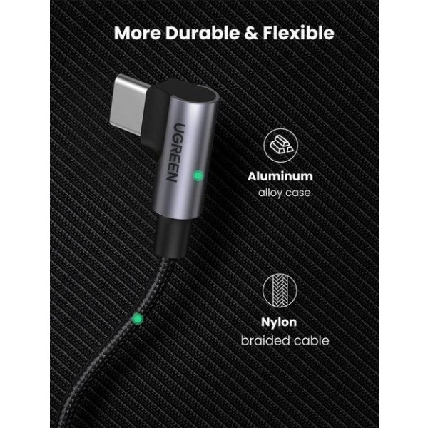 Фото - Кабель синхронизации данных UGREEN US335 Angled USB Type-C to Angled USB Type-C 1m Black (70696)