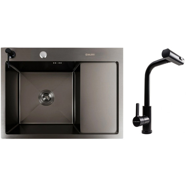 Фото - Мойка кухонная+смеситель VALESO Handmade CM 65х50 L PVD черная +XK09B