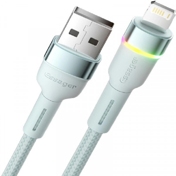 Фото - Кабель синхронизации данных Essager Colorful LED USB Cable Fast Charging 2.4A USB-A to Lightning 2m Blue (EXCL-XCDA03)