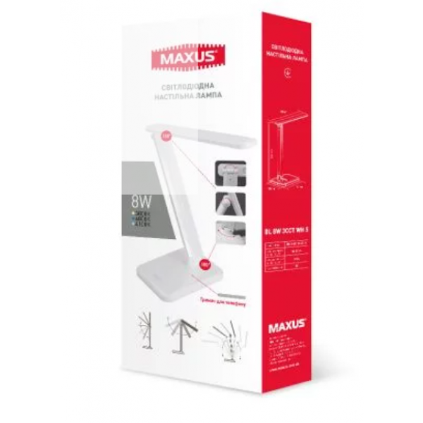 Фото - Уценка - Настольная лампа Maxus DL 8W 3CCT WH S (1-MDL-8W-WH)