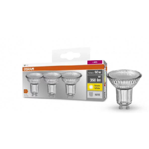 Фото - Лампочка светодиодная Osram LED GU10 4.3Вт 2700К 350Лм PAR16 3 шт. (4058075818392)