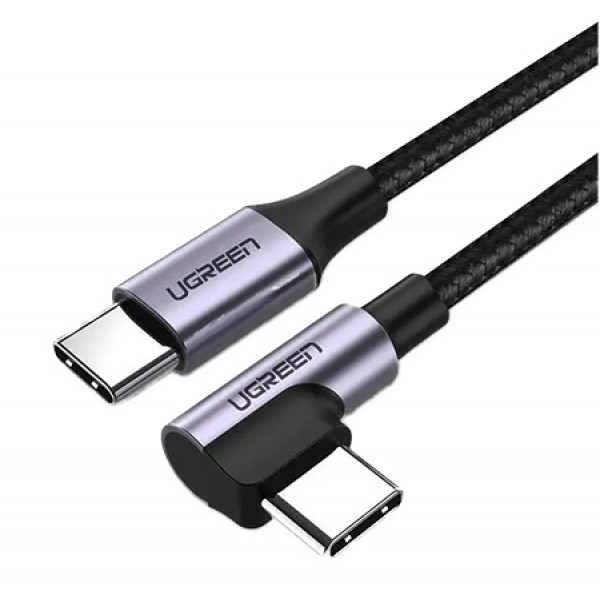 Фото - Кабель синхронизации данных UGREEN US255 USB Type-C to Angled USB Type-C 60W Round 0.5m Black/Gray (50122)