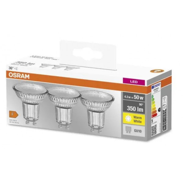 Фото - Лампочка светодиодная Osram LED GU10 4.3Вт 2700К 350Лм PAR16 3 шт. (4058075818392)