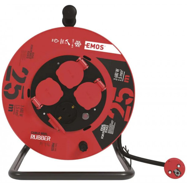 Фото - Удлинитель 220В EMOS на катушке P08225, 4 розетки, 25 м, резина