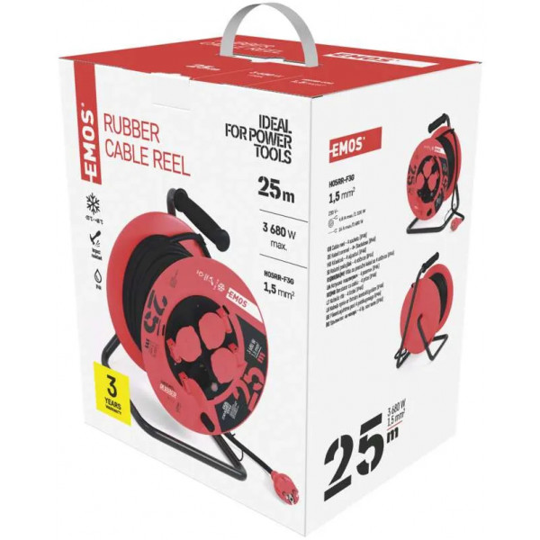 Фото - Удлинитель 220В EMOS на катушке P08225, 4 розетки, 25 м, резина