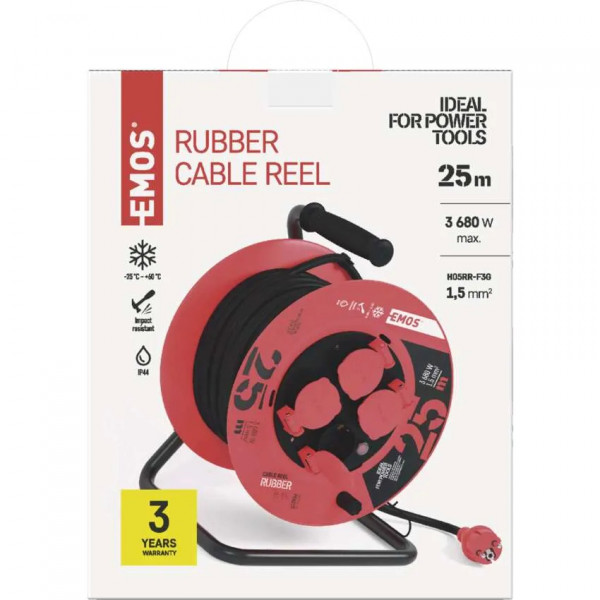 Фото - Удлинитель 220В EMOS на катушке P08225, 4 розетки, 25 м, резина