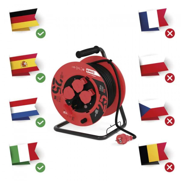 Фото - Удлинитель 220В EMOS на катушке P08225, 4 розетки, 25 м, резина