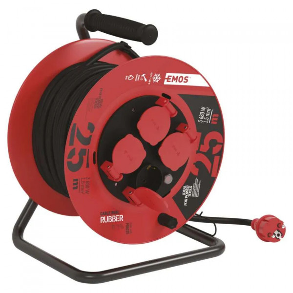 Фото - Удлинитель 220В EMOS на катушке P08225, 4 розетки, 25 м, резина