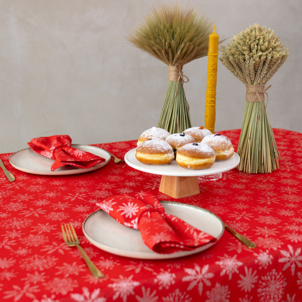 Фото - Скатерть прямоугольная Едельвіка Снежинки 240х145 см Червона (248-23/00)