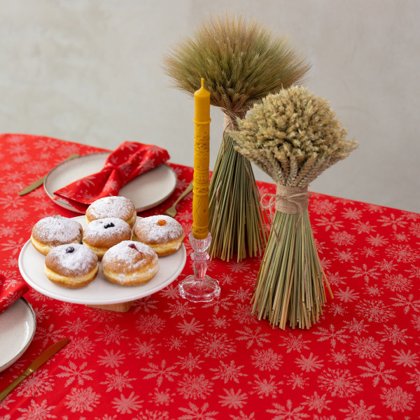 Фото - Скатерть прямоугольная Едельвіка Снежинки 240х145 см Червона (248-23/00)