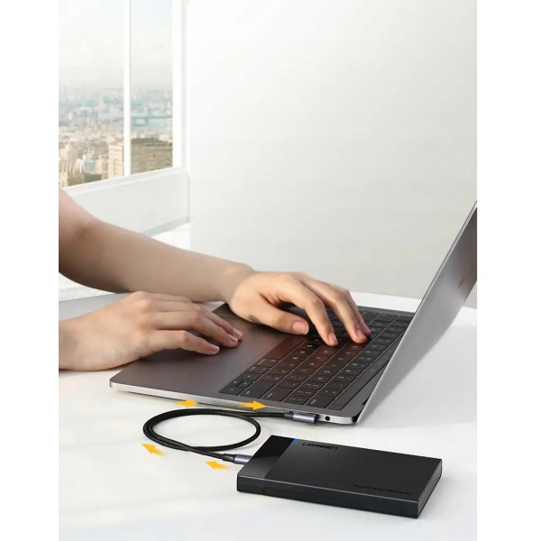 Фото - Кабель синхронизации данных UGREEN US255 USB Type-C to Angled USB Type-C 60W Round 0.5m Black/Gray (50122)