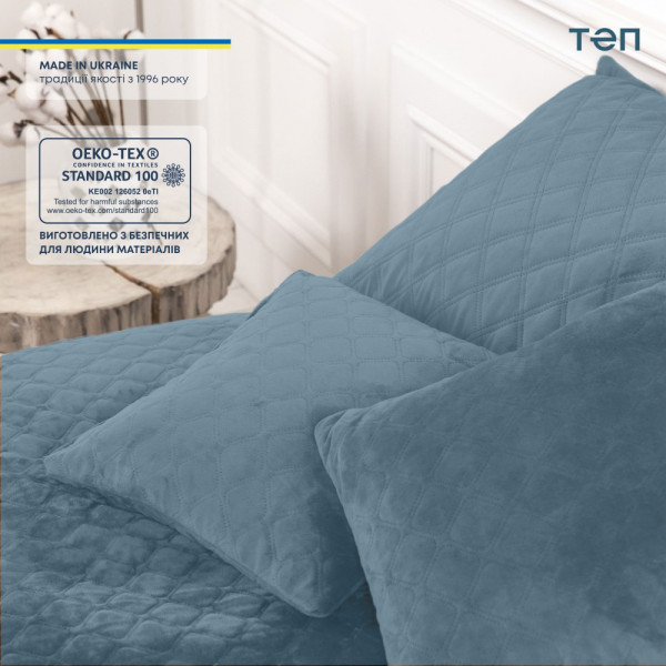 Фото - Покрывало полуторное ТЕП Velour 150х210 см Синий/Ромб круглый 94-00515_22872)