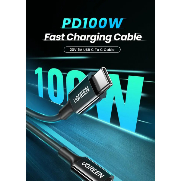 Фото - Кабель синхронизации данных UGREEN US300 Type C 2.0 Male To Type C 2.0 Male 5A Data  1.5m Black (20528)