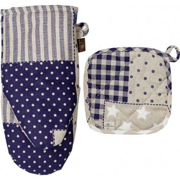 Фото - Набор прихваток Прованс Печворк синий 32х20 см (034968)