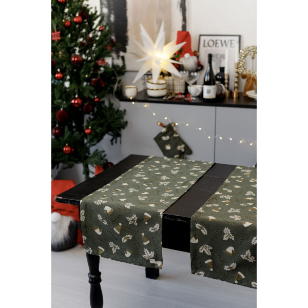 Фото - Скатерть раннер Прованс Шапочки на зеленом 40х180 см (036826)