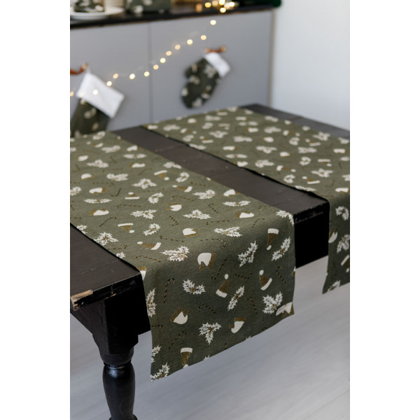 Фото - Скатерть раннер Прованс Шапочки на зеленом 40х180 см (036826)