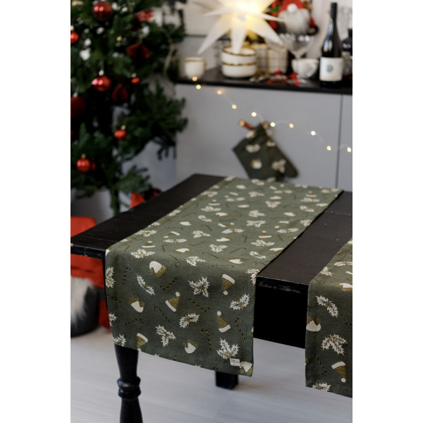 Фото - Скатерть раннер Прованс Шапочки на зеленом 40х180 см (036826)