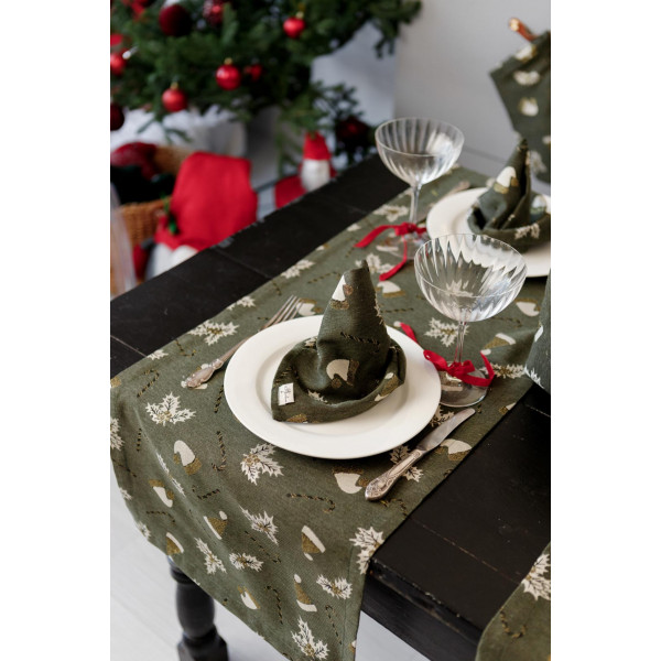 Фото - Скатерть раннер Прованс Шапочки на зеленом 40х180 см (036826)