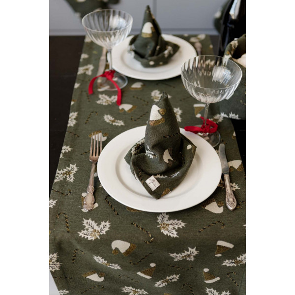 Фото - Скатерть раннер Прованс Шапочки на зеленом 40х180 см (036826)