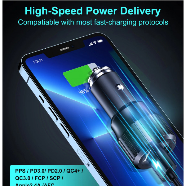 Фото - Автомобильное зарядное устройство Choetech 1USB Type C 63W 1USB 18W PD3.0 QC3.0 Black (TC0010)