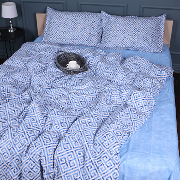 Фото - Простынь двуспальная MirSon Поплин 00-5 Geometry Blue 180х190 см (2200009704420)