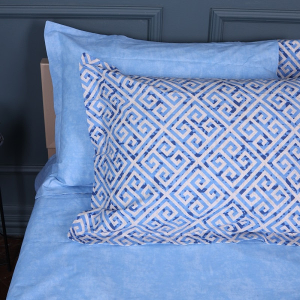 Фото - Простынь двуспальная MirSon Поплин 00-5 Geometry Blue 180х200 см (2200009704437)