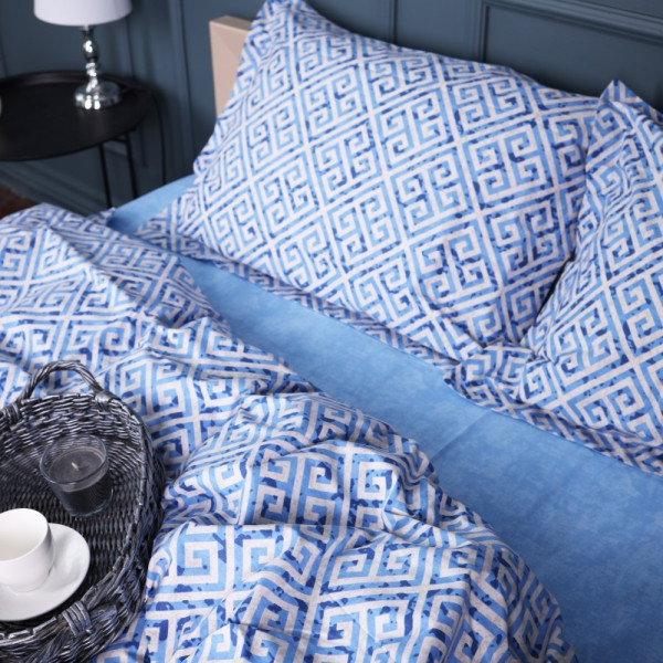 Фото - Простынь двуспальная MirSon Поплин 00-5 Geometry Blue 180х200 см (2200009704437)