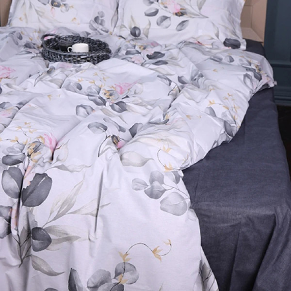 Фото - Простынь двуспальная MirSon Поплин 00-7 Pink Flowers 180х190 см (2200009706967)