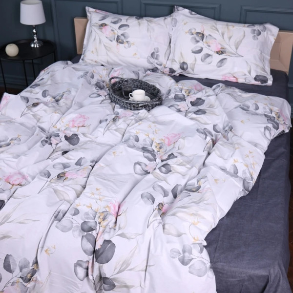 Фото - Простынь двуспальная MirSon Поплин 00-7 Pink Flowers 180х190 см (2200009706967)