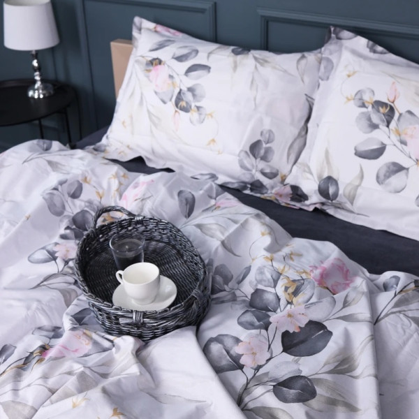 Фото - Простынь двуспальная MirSon Поплин 00-7 Pink Flowers 180х190 см (2200009706967)