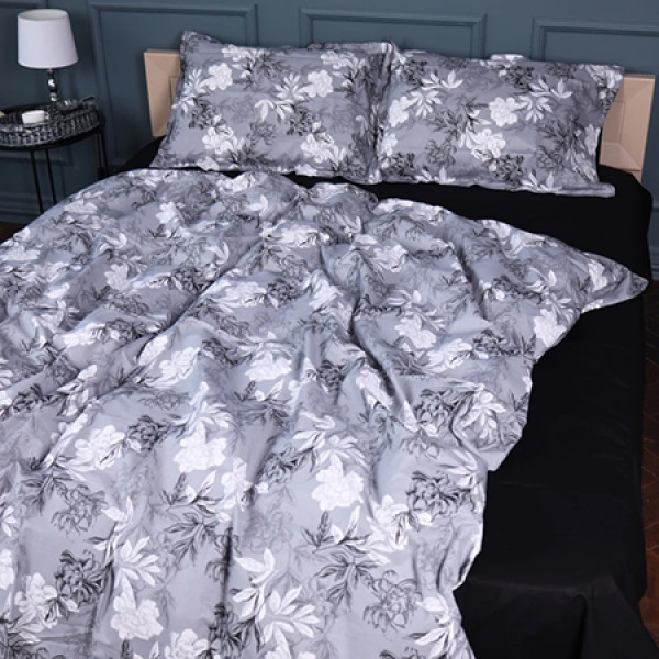 Фото - Простынь двуспальная MirSon Поплин 00-8 Black Flowers 180х190 см (2200009708220)