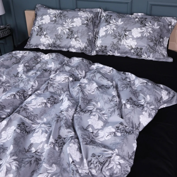 Фото - Простынь двуспальная MirSon Поплин 00-8 Black Flowers 180х190 см (2200009708220)