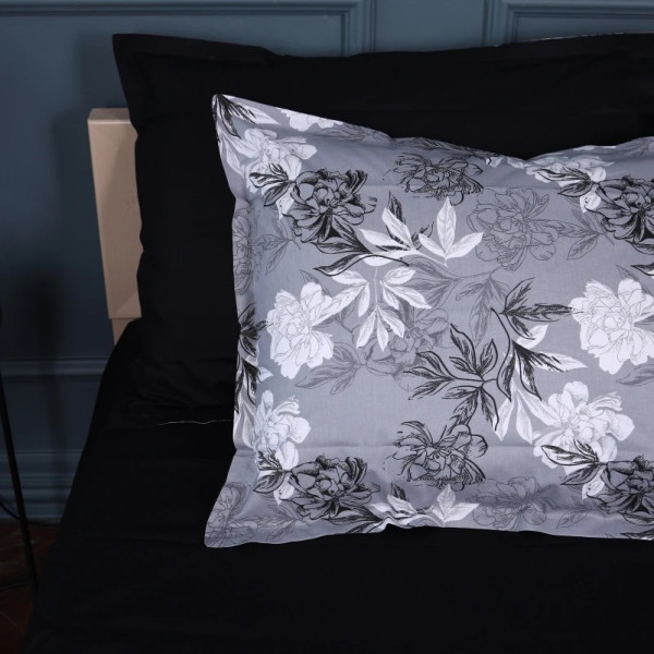 Фото - Простынь двуспальная MirSon Поплин 00-8 Black Flowers 180х190 см (2200009708220)