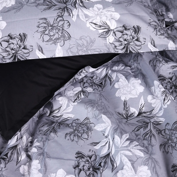 Фото - Простынь двуспальная MirSon Поплин 00-8 Black Flowers 180х190 см (2200009708220)