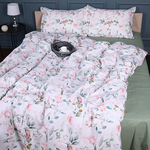 Фото - Простынь двуспальная MirSon Поплин 00-9 Birds and Flowers 180х190 см (2200009709487)