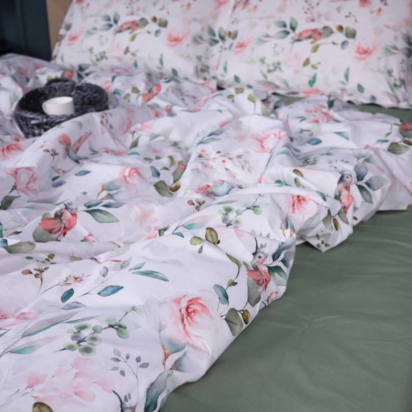 Фото - Простынь двуспальная MirSon Поплин 00-9 Birds and Flowers 180х190 см (2200009709487)