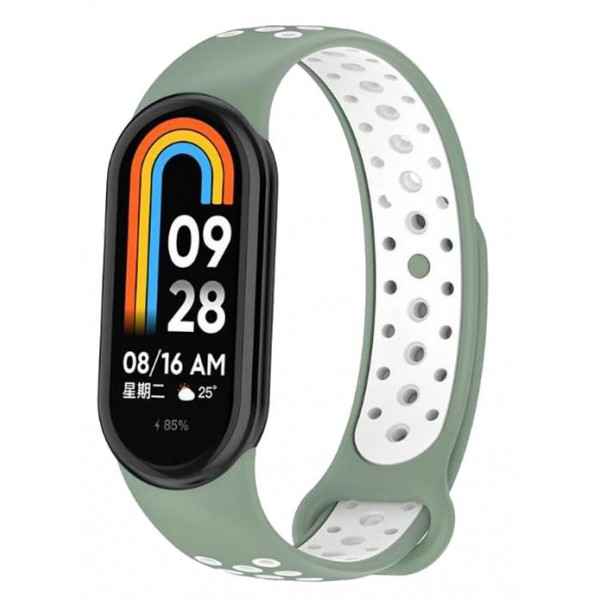 Фото - Ремешок для фитнес-браслета BeCover Vents Style for Xiaomi Mi Smart Band 8 Pine Green-White (709420)